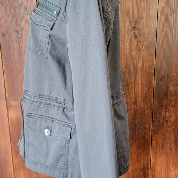 Express Women M Gray Full Zip Military Utility Jacket Cargo Style Waist Cinch - Picture 9 of 10